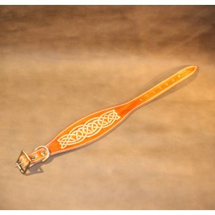 Greyhound or Large Lurcher Collar Handmade in Saddle Tan Leather with an embossed Celtic Design 